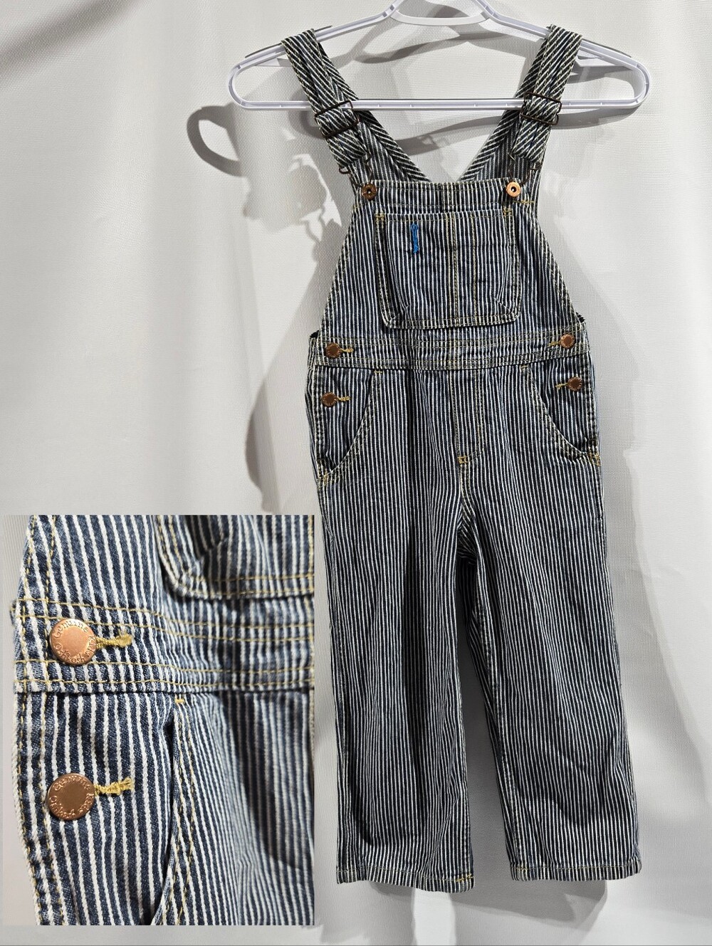 Oshkosh B'gosh Blue Striped 4t Boys Overalls 100% Cotton Copper Buttons
